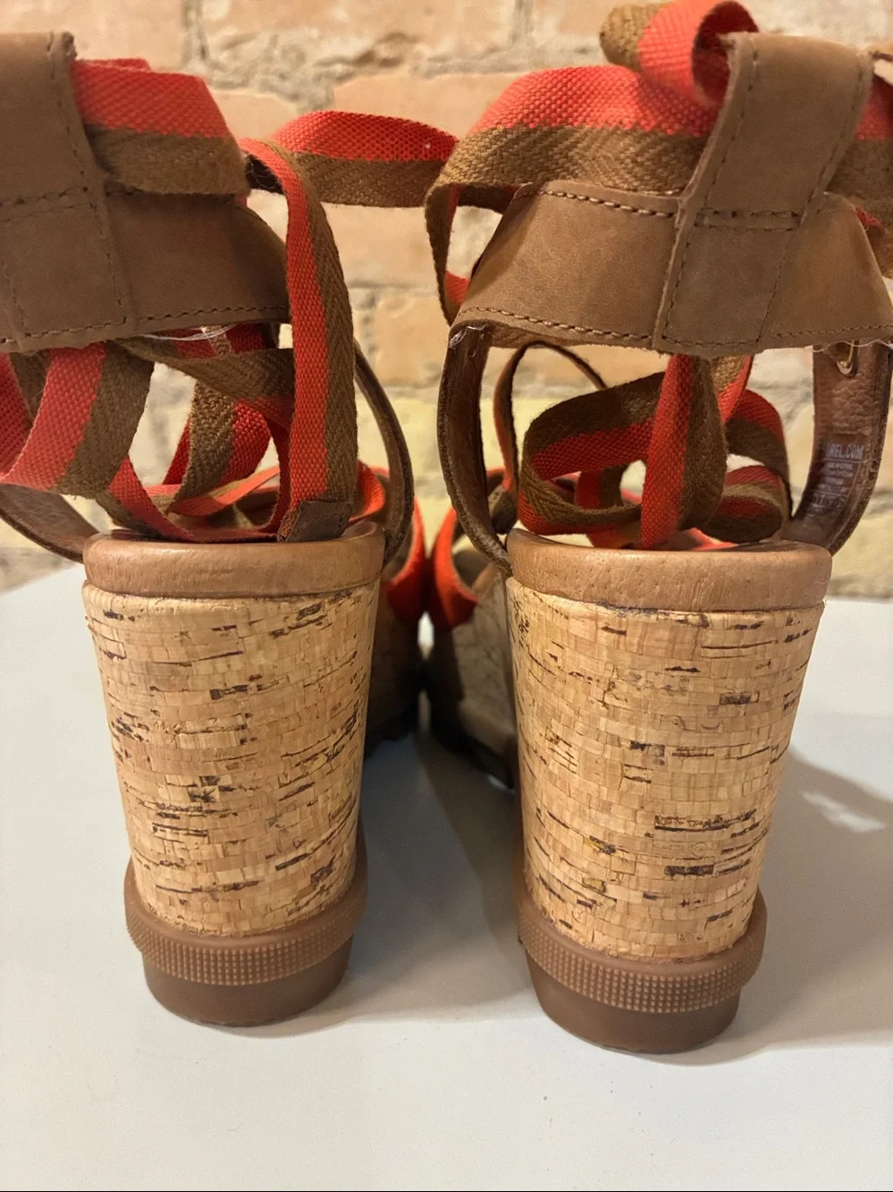 Sorel Joanie II High Ankle Orange Wedge Sandals with Ankle Tie - Picture 6 of 9